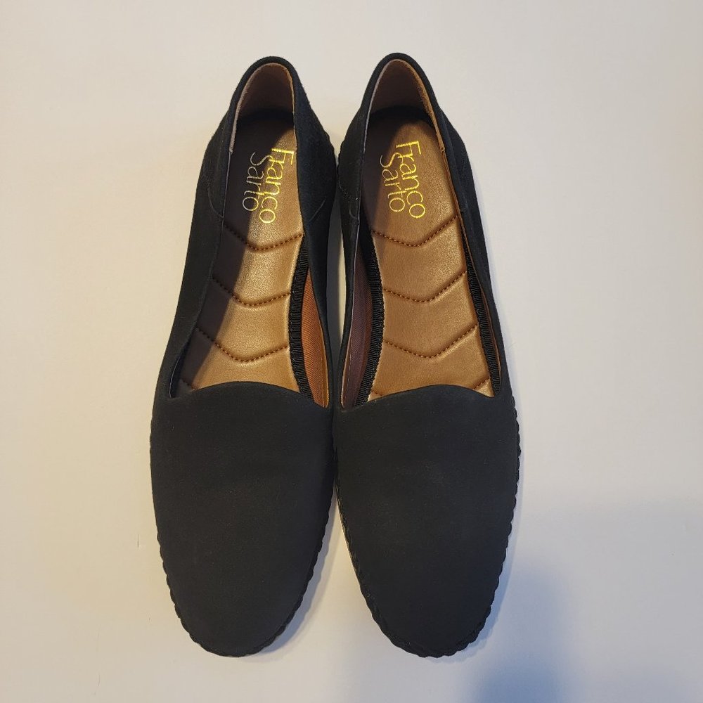 Franco Sarto Black Suede Leather Jasmine Smoking Loafer Size 9 Womens